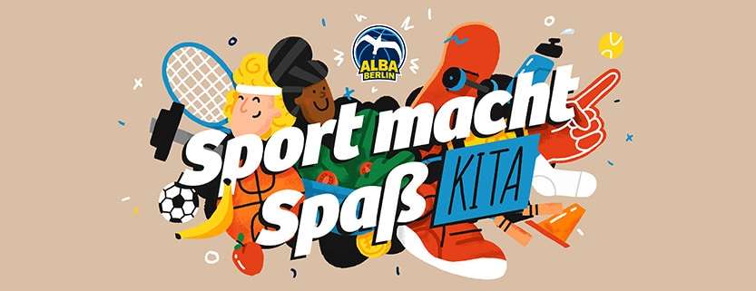 Werbebanner der ALBA Berlin - Sport macht Spaß KITA