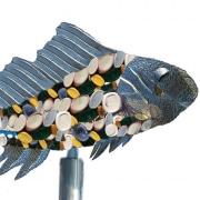 Visualisierung Upcycling Fisch + Darstellung von Plastikflaschen, die zur Umsetzung gesammelt bzw. abgegeben werden sollen