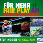 Werbebanner für die ISTAF INDOOR 2023 der Imagekampagne Wohnungsgenossenschaften Berlin