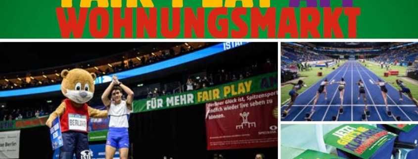 Werbebanner für die ISTAF INDOOR 2023 der Imagekampagne Wohnungsgenossenschaften Berlin