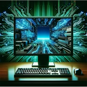PC Bildschirm mit elektronischen Vernetzungen und Tastatur