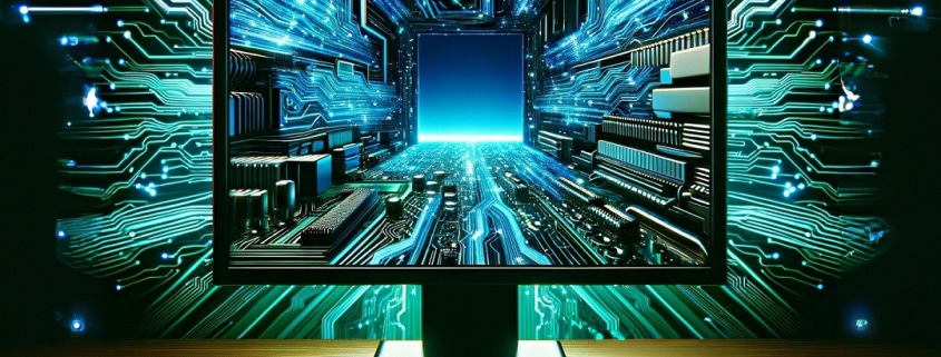 PC Bildschirm mit elektronischen Vernetzungen und Tastatur